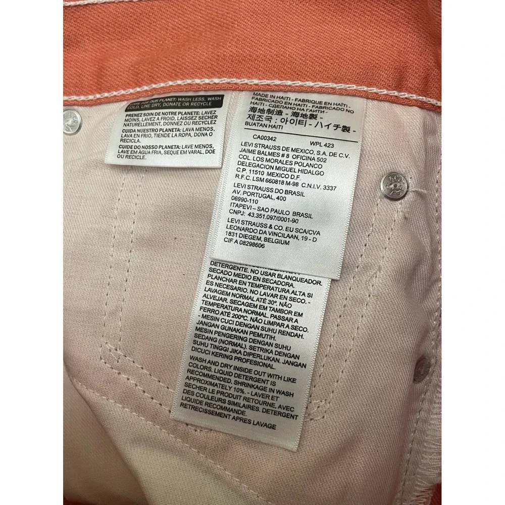 NEW Levis 501 Jeans Mens 38x32 Orange Coral Raw Denim Button Fly Shrink to Fit